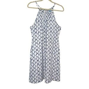 J. McLaughlin Blue & White Graphic Print Medium Catalina Cloth Halter Dress